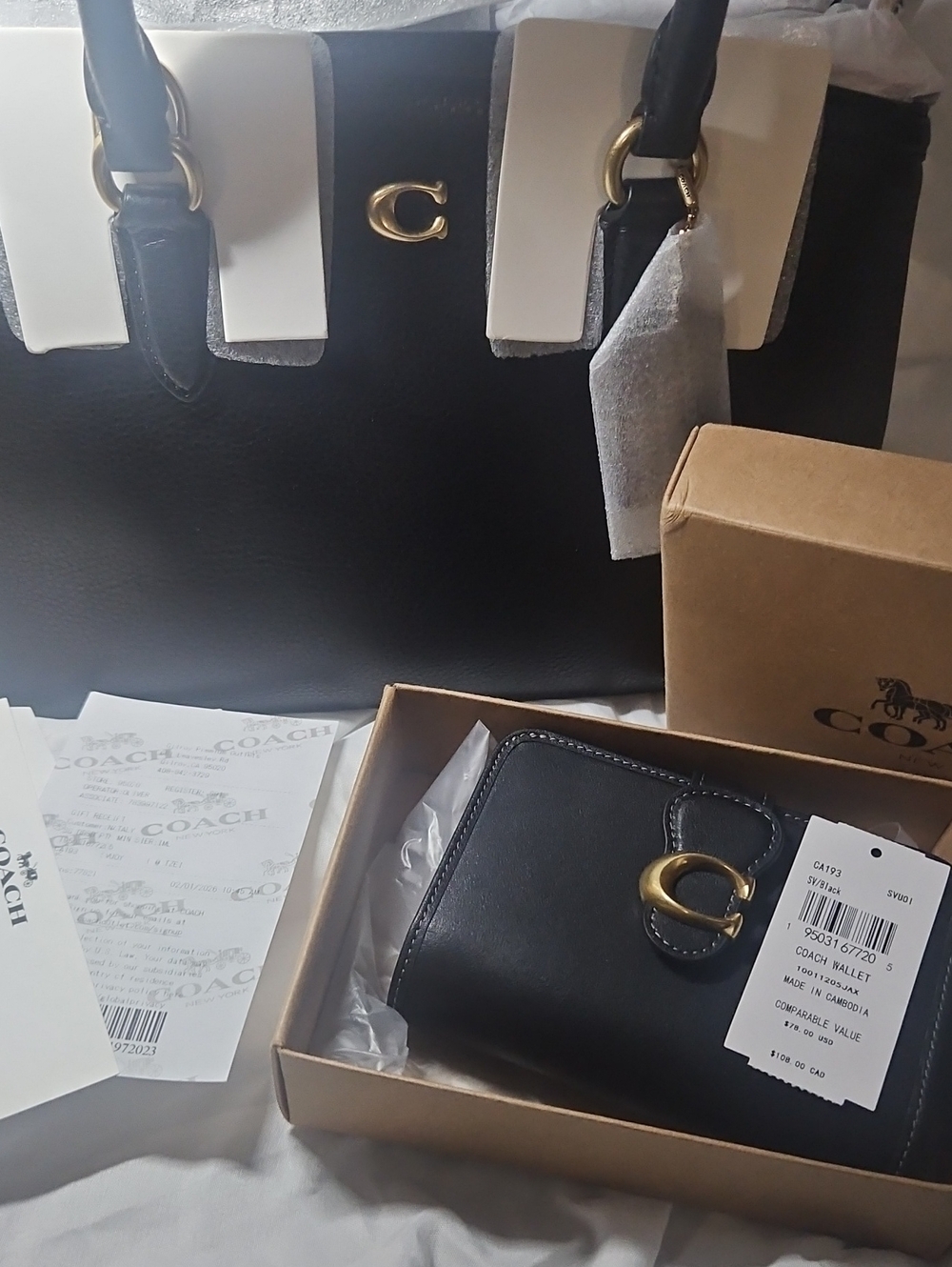 Coach Black Leather Satchel with Matching Wallet and Gold-Tone Hardware